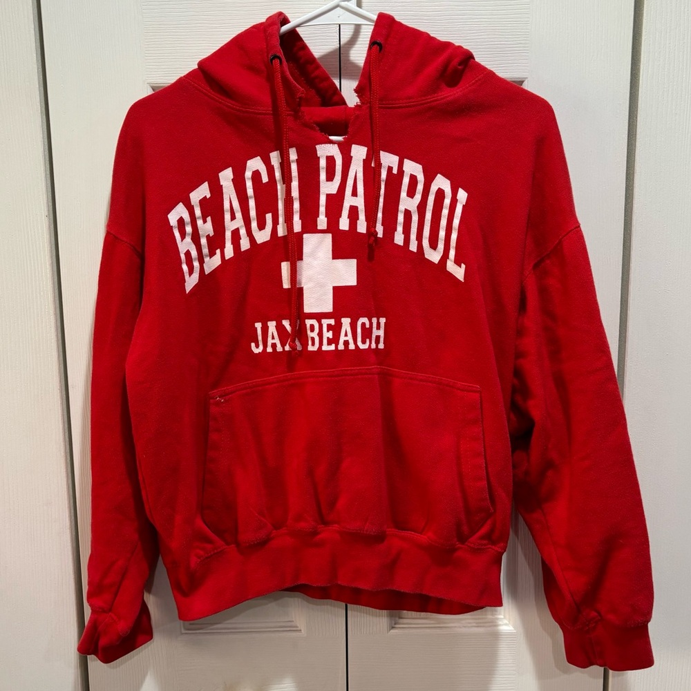 ESY Women’s Red Beach Patrol Jax Beach Hooded Hoodie Sweatshirt - size S